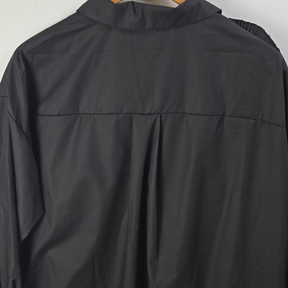 Womens Long Sleeve Art Deco Black Flower Oversize Button Dress Shirt Sz L - Picture 6 of 11